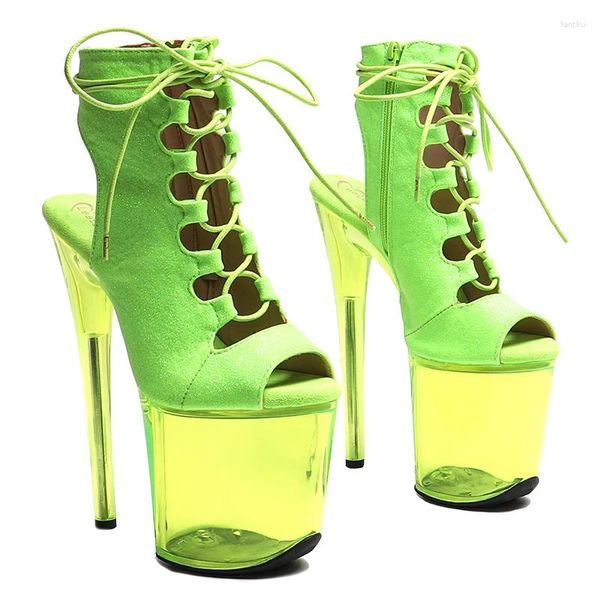 Tanzschuhe Leecabe 20 cm/8 Zoll Glitzer Ober Trend Mode Offene Toe Transparent Green Color High Heel Pole Stiefel