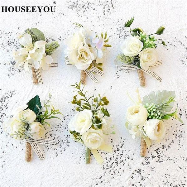 Dekoratif Çiçekler 3pcs/Lot Düğün Yapay Beyaz Gül Çiçek Damat Boutonniere Erkekler Korsage Etkinlik Aksesuarları Parti Pin Dekorasyon