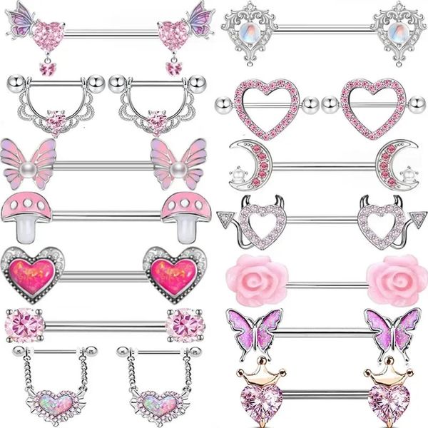 1 Pair in acciaio inossidabile in acciaio rosa Piercing Gioielli Piercing ali di cuore Niplple Moon Devil Rings Body Pezon Mujer 240407