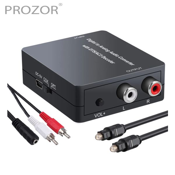 Connectores Prozor 192kHz DAC com DTS AC3 Decodificador digital para analógico Conversor de áudio Coaxial óptico 5.1CH a L/R 2.0CH ADAPTADOR DE ÁUDIO ANALÓGICA