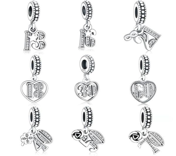 Numeri alfabeti 13 16 18 21 30 40 50 60 70 TALE AUTENTICO 925 Bracciale addominale originale Silver Fit Making Berloque23659218270712