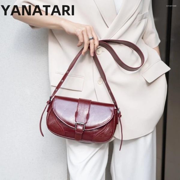 Umhängetaschen Yanatari Crossbody Bag Cowhide echte Lederhandtaschen Frauen Vintage weibliche Luxus Frauen hohe Qualität 2024