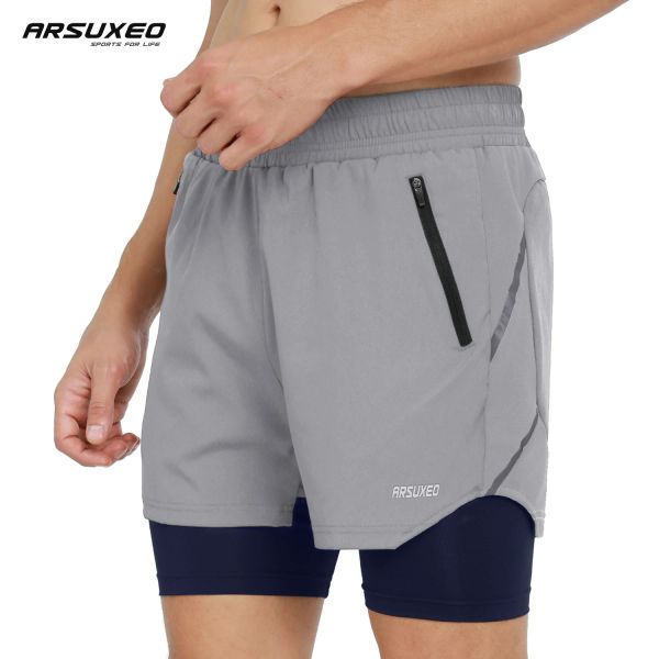 Hosen Arsuxeo Running Shorts Männer 2 in 1 Fahrrad Sommersportshosen Fitnesstraining Training Joggen atmungsaktiv