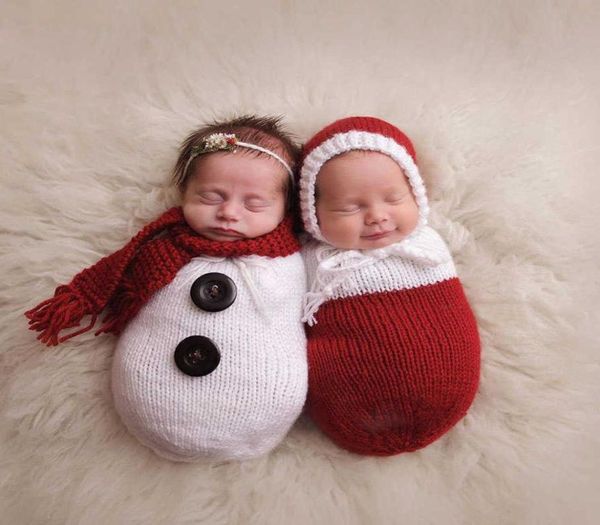 Шляпы кепков 2019 Новорожденный Pography Progress Оверт рождественский снеговик Bebe Crochet вязаный спальный мешок с шарф шляпными картинками костюм1648727