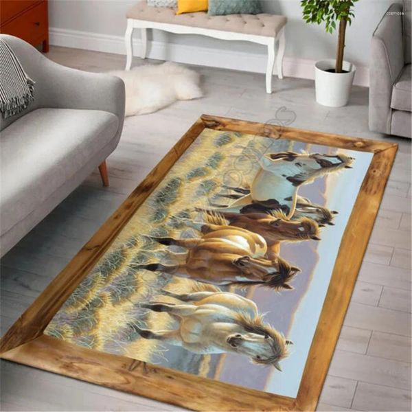 Carpets adoram o tapete retângulo de cavalos 3D em todos os tapetes impressos tapetes anti-slip carpete decoração 05