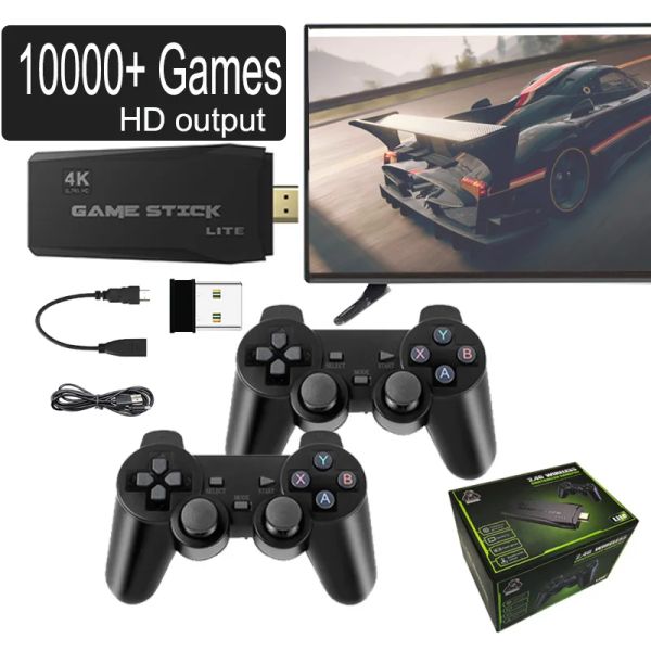 Jogadores Game Stick 4K 10000 Games HD Emulator de Jogos 64g 2.4g Dual Wireless Controller Retro Video Game Console para PS1 Mame GBA SFC