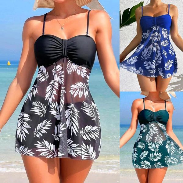 Home Clothing 2024 Kurzkleid Tankini mit Shorts Badeanzug Frauen Badebekleidung Frauen gepolstert bedrucktes Badezieranzug Schwimmbad Beachbekleidung Sommer