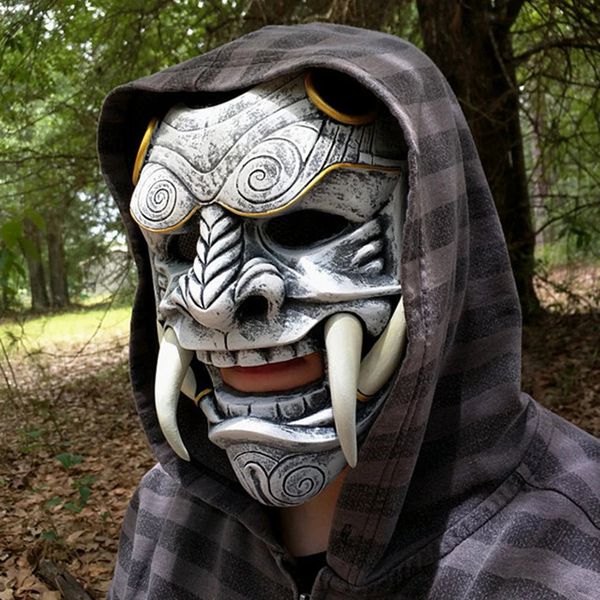 Prajna Maskesi Yetişkin Unisex Cadılar Bayramı Yüz Maskeleri Japon Hannya Demon Oni Samurai Noh Kabuki Prajna Şeytan Maskesi Lateks Parti Maskeleri 240328