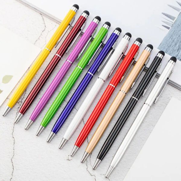 Pens 50pcs / Lot Universal 2 in 1 touchscreen Stylus Ballpoint Pens per iPad iPhone Samsung Tablet / Tutti i telefoni cellulari Personalizza logo