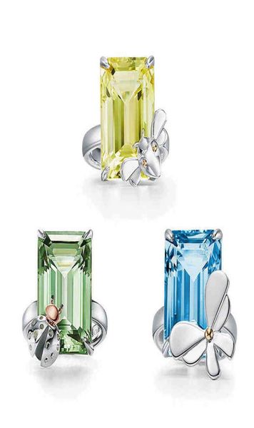 Горячие продажи Y Home Ring 925 Silver Love Bugs, инкрустированные Topaz Bee Cring Blue Butterfly5772297