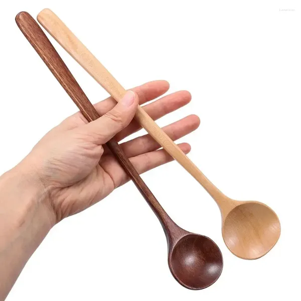 Kaşık 1 pcs ahşap kaşık çorbası ve çatal çevre dostu ürünler sofra takımları doğal elips ladle yemek pişirmek için set