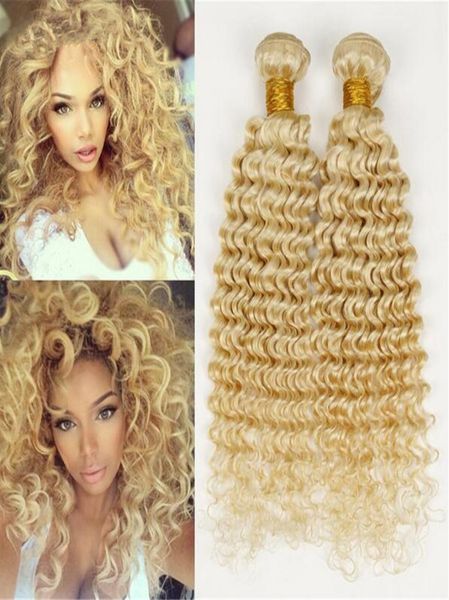 Nova chegada 9A Deep Wavy Blonde Hair Weaves Loiro não processado 613 Extensões de trama de cabelo humano brasileiras 3 Pacotes 9451620