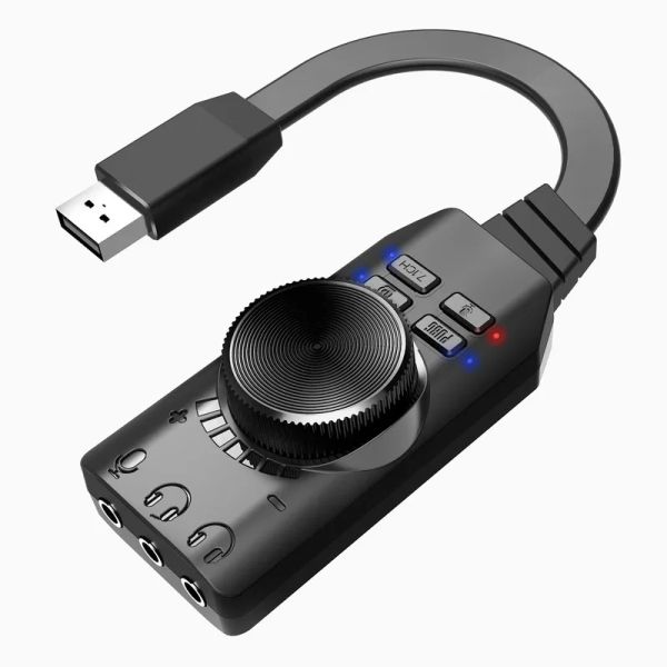 7.1 Card de som de jogo de computador USB externo de canal para PUBG Card de áudio externo Card de 3,5 mm de adaptador USB e laptop PC para reprodução