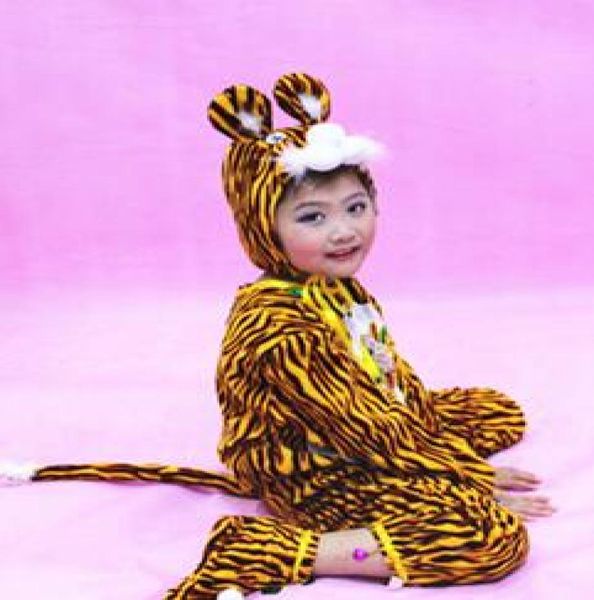 2017 Novo estilo Crianças Cosplay Sparkled Tiger Animal Realize lantejoulas de roupas e meninas dança de dança