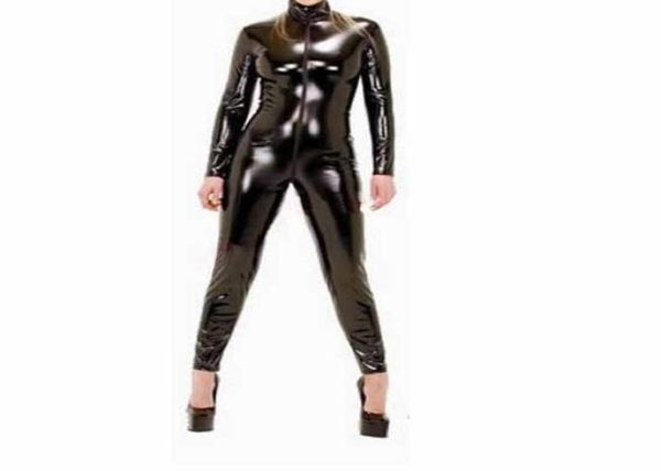 Dominatrix feminino de couro feminino lingerie sexy de corpo inteiro com zíper feminino cosplay clubwear vestido sofisticado pvc sem grochs look b04024217801