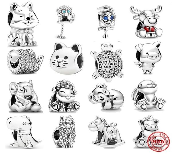 925 perle di fascino d'argento penzolando koala bruno the unicorn coniglio cane gatto maiale y lama perline adattarsi a fascino accessori per gioielli fai -da -te 2986879