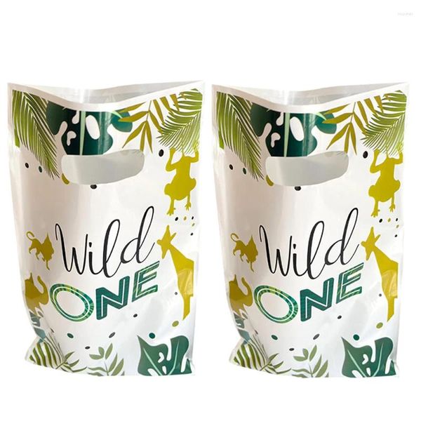 Wrap regalo 40 pezzi Jungle Animals per bambini 1 ° compleanno borse per chicche in plastica con manico a trattare le caramelle per spuntino forniture