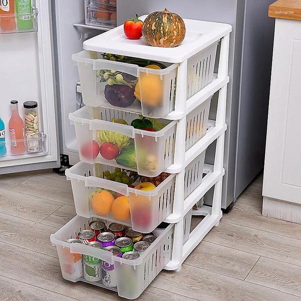 Gaveta de armazenamento de cozinha Tipo de cesta de frutas plástico Caixa de cesta de frutas prateleiras e vegetais do chão ao teto