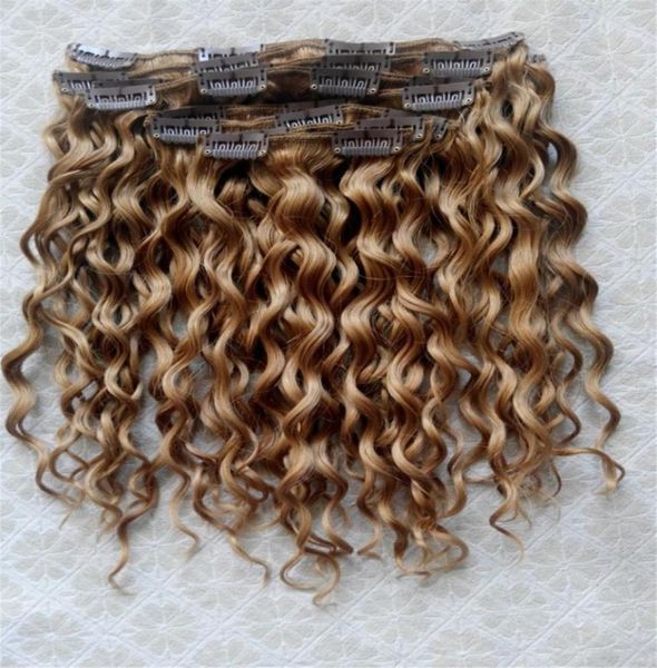 Brasilianer Remy Curly Hair Schussclip in menschlichen Erweiterungen Dunkelblond 270# Farbe 9pcs/set5677917