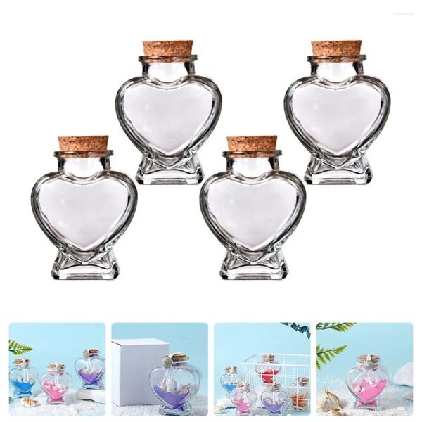 Vazolar 4 PCS DIY Dilek Şişesi Dekoratif Şişeler Mini Favoriler Kavanoz Kalp Şeklinde Cam Ahşap Sürükleme Kapları