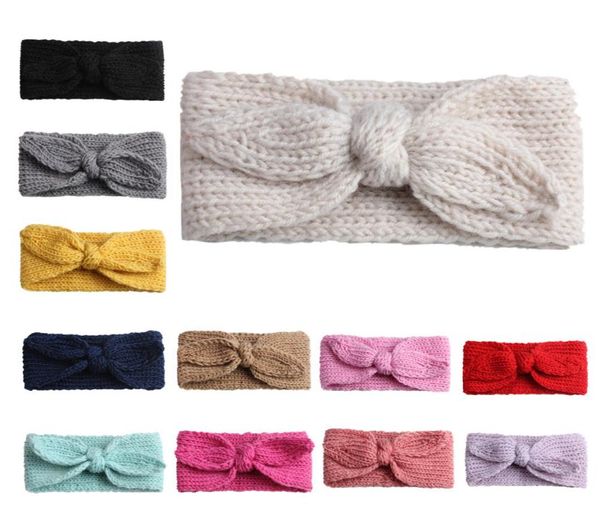 Rabbit Bow Ear malha Baby Girl Bands para a cabeça 2018 Banda mais quente de tricô Kids Kids Autumn Winter Turban Girls Crochet Hair Acessórios9950563