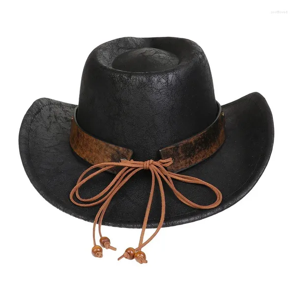 Berets 2024 Fashion Cowboy Hat для мужчин потрескался кожа