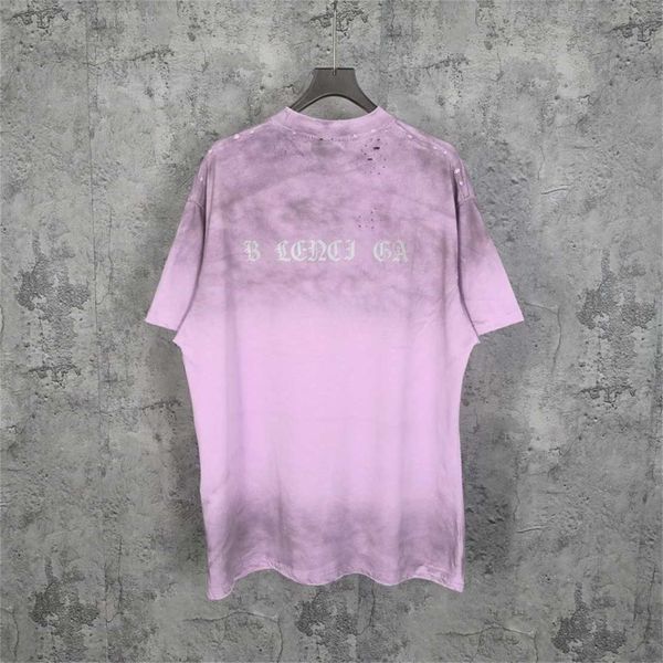 Abbigliamento da design di alta qualità Parigi per buco in difficoltà Stampa strappata rosa t-shirt a maniche corte rotonda