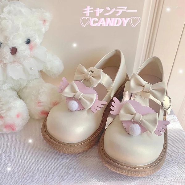 Kleiderschuhe weibliche süße Mädchen Cosplay Kawaii Lolita Big Head Schöne Frauen, die Anime Harajuku PU Buckle Herz Bow cos