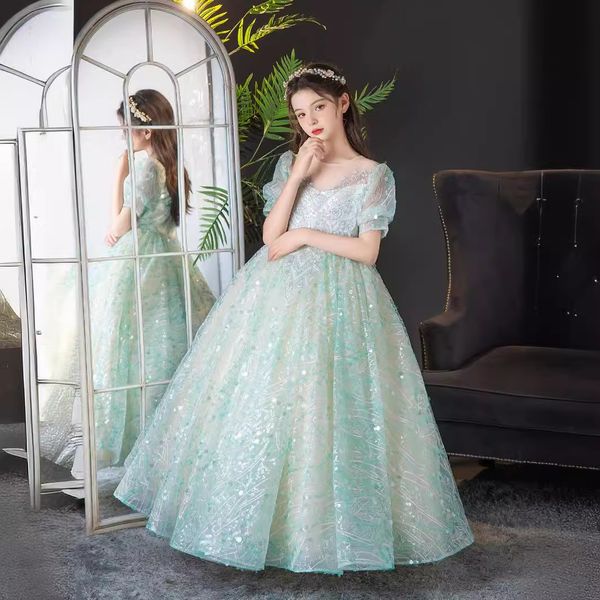 Adorabile gioiello verde gioiello tulle da sfogliare abiti da concorso di abiti da ragazza/abiti da festa abiti da ragazza abiti ragazze gonfie ogni giorno indossa SZ 2-10 D413322 Spirito forestale