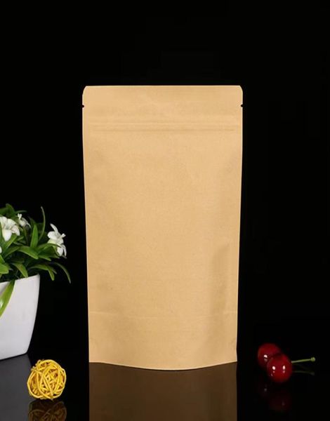 Bolsa de embalagem de vedação com zíper de stand up bolsa de papel kraft bloqueio zíper vazio alimento seco Tea de frutas presente 7127054