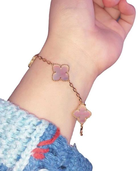 Designer van Lucky Four Leaf Grass Bracelet High Version V Style Gold Style Pink Fritillaria White com logotipo