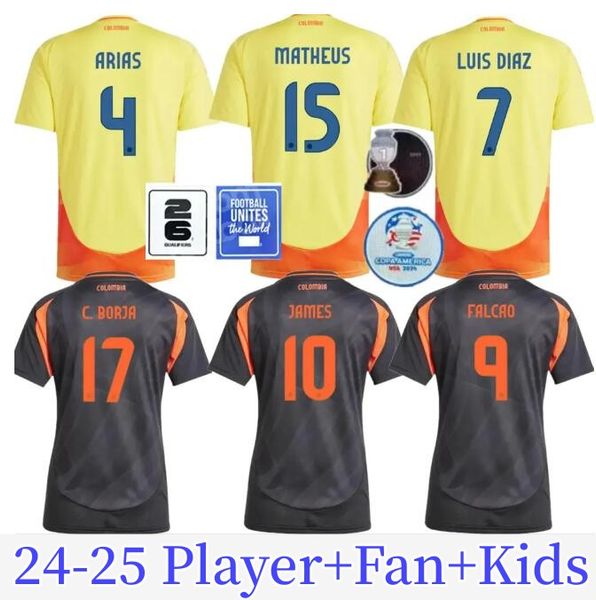 2024 Colômbia James Football Jersey Fan 24-25 Colômbia Jersey de futebol da equipe da Colômbia Home and Away Jogador 2024 Copa América D Valoyes Arango C.Cucho Cuadrado Kids