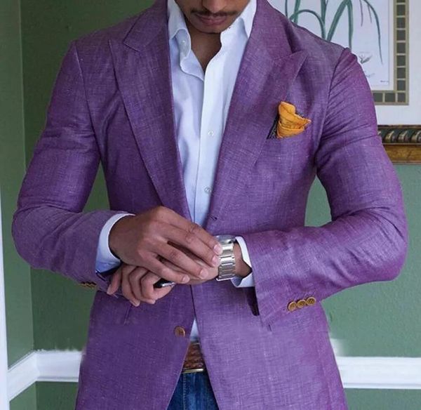 Purple Mens Linen Suits Summer Beach Jacket Slim Fit For Men Suxedo Groom Wedding Groomsman 1 ПК 240407