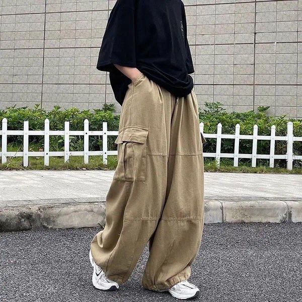 Calças masculinas Foufurieux y2k streetwear cargo Men Oversize Harajuku Big Bolsets Male calça de moda larga de perna larga Hip Hop Troushers