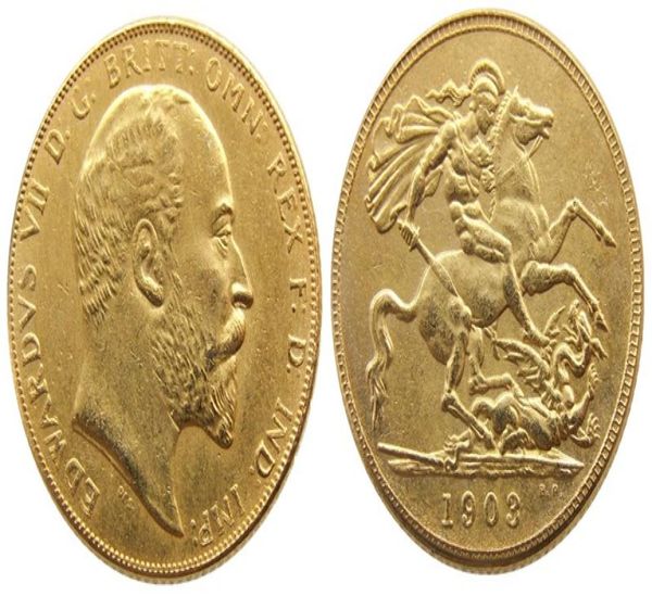 Reino Unido Raro 1903 British Coin King Edward VII 1 Sovereign Matt 24K Gold Plated Cópias 9847728