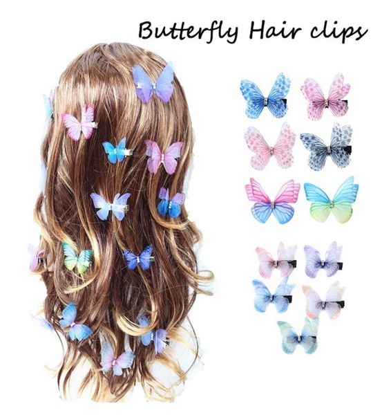 Schöne Strasssteine Doppelschichten Tüll Butterfly Hair Clip Accessoires für Frauen Mädchen Haarnadel Gaze Dress -up Ornamente M396665602598