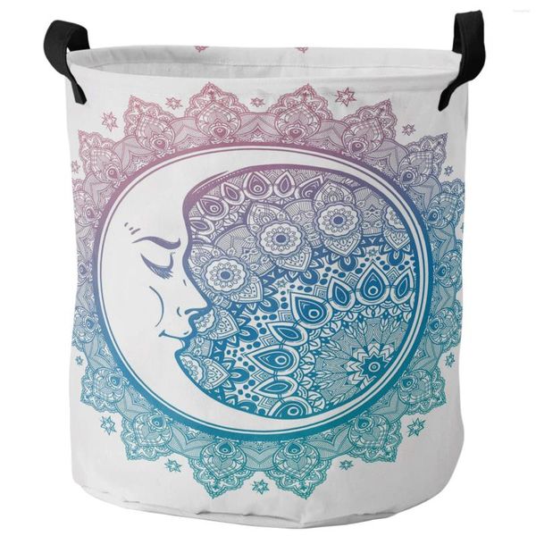 Bolsas de lavanderia Mandala Sun Moon Paisley Blue cesta suja cesto dobrável impermeabilizada Organizador caseiro