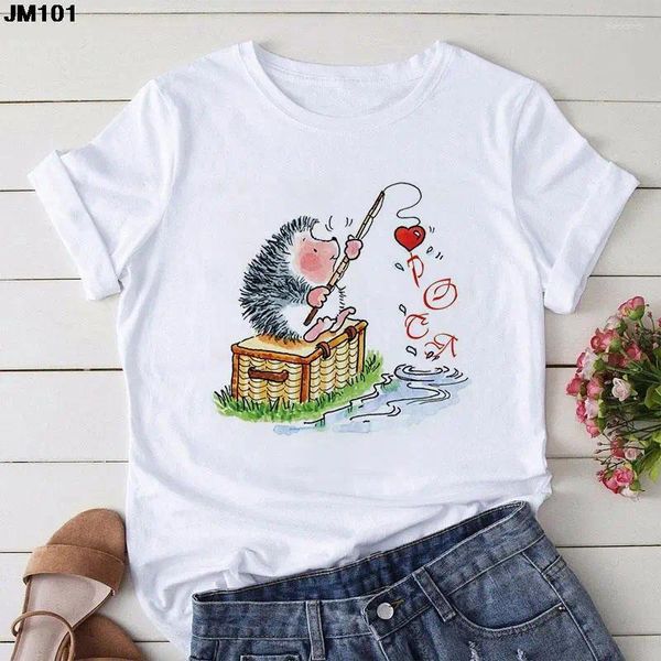 Camisetas femininas harajuku engraçado anime hedgehog hedgehog t-shirt shirt feminino feminina feminina de manga curta Casual top roupas femininas