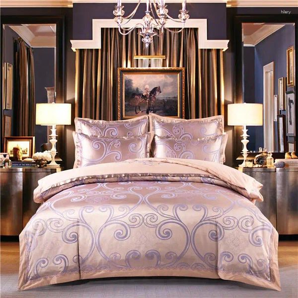 Bedding Sets 2024 Products Cotton Satin Jacquard Fellow Selft Quilt / Duvet Cover Luxury King Size Size 4 Peças Conjunto.