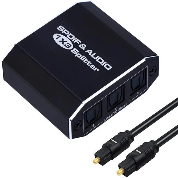 3 Way Spdif Toslink Optical Digital Audio Splitter 1x3 Alumínio Optical Splitter 1 em 3 Suporte DTS AC3 LPCM