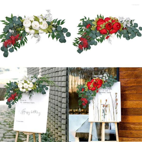 Flores decorativas Arco de casamento artificial boho empoeirado rosa branca eucalipto Garland cortinas para decorações de aniversário Sinal de boas -vindas