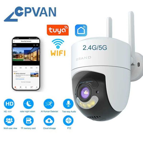 Câmeras IP Câmeras cpvan Outdoor HD 4MP WIFI sem fio 2.4g/5g Câmera de segurança Detecção de movimento Home Vigilância Tuya Smart Life App Control 24413