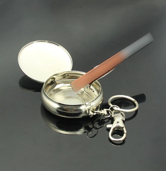 Pocket Cigarette Aschenbecher Uhrenstil Keychain Aschenbecher Mini Round Edelstahl Metall im Freien Ascheschachkasten Raucherzubehör6150534