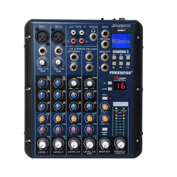 Mixer Free Bluetooth Audio Mixer 2 Mono + 2 Stereo 6 -Kanäle USB -Rekord 3 Band EQ 16 DSP Effect Professionelle Konsole SMR6