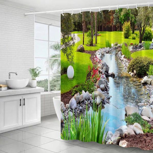 Tende per doccia primaverilo paesaggio naturale paesaggio naturale vegetale verde panorame per decorazioni del bagno tende in tessuto poliestere