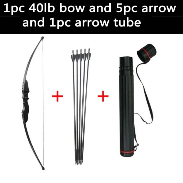 Arrow Bow and Arrow Recurve Bow Detine Long Bow 30 libras/40 libras com flechas de fibra de vidro e tubo de flecha para acessórios de caça ao arco e flecha