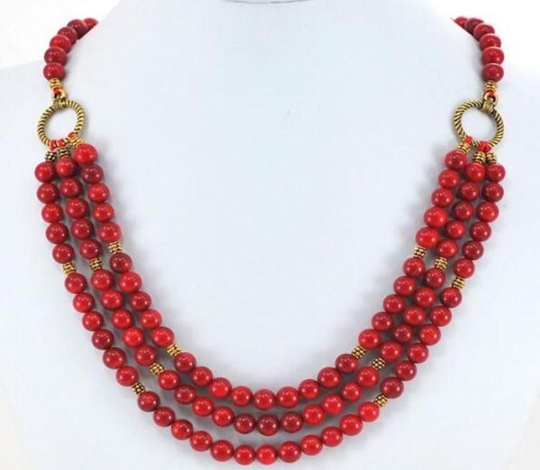 3 fili di corallo rosso perle rotonde per perle oro a levetta ovelve 19quot 1341023