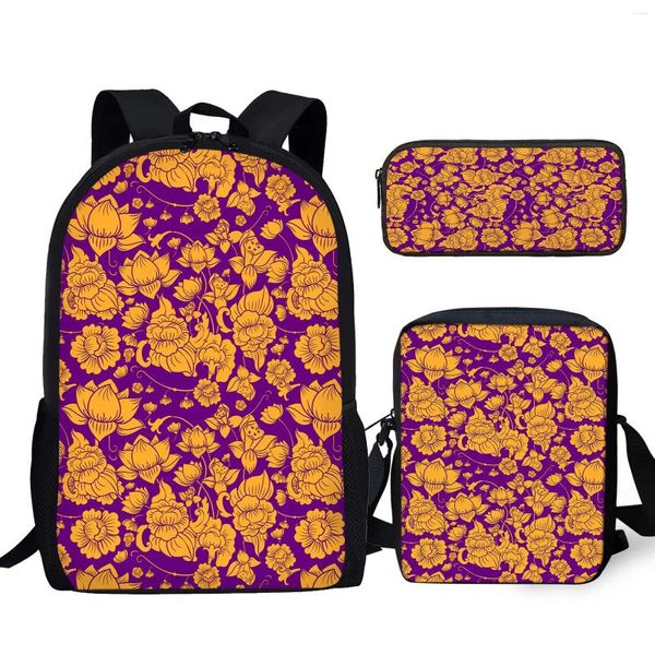 Sırt çantası Yikeluo Altın Çiçek Tasarım Markası Konforlu Ayarlanabilir Omuz Kayışı Messenger Çanta Sıralı Çiçek Çiçek Kalem Kılıfı