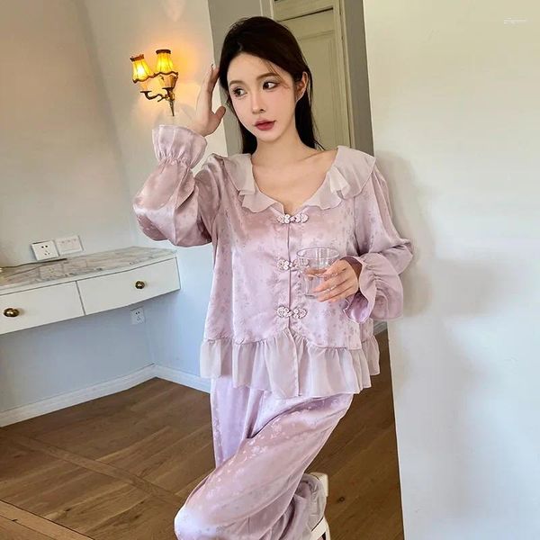 Frauen Nachtwäsche Eisseide Pyjamas für Frauen Frühling Sommer sexy Messel Scherze Courtstil Langarm Hosen Home Kleidung Nachtwäsche Homewear