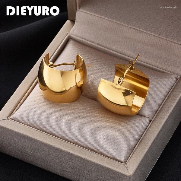 Brincos de argola Dieyuro 316L Bola de cor de ouro inoxidável para mulheres 2024 Moda Jóias de Jóias para meninas de alta qualidade